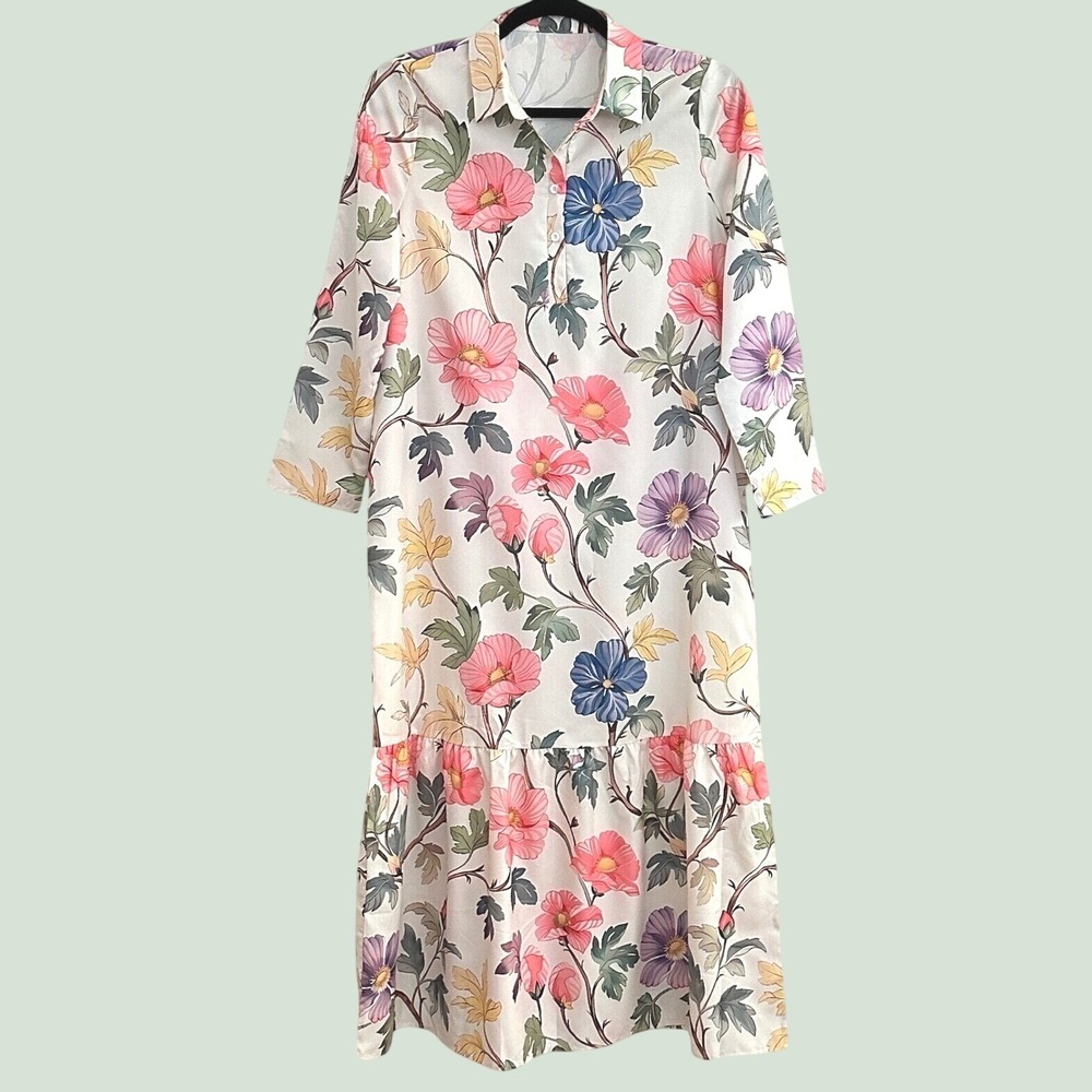 Cottagecore Prairie Womens Dress Plus 2X Colorful Garden Floral Tiered Maxi